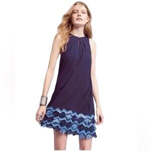 MAEVE Festival Swing Dress Sleeveless Sequin Fringe Hemline Dot Trim Navy Blue 4
